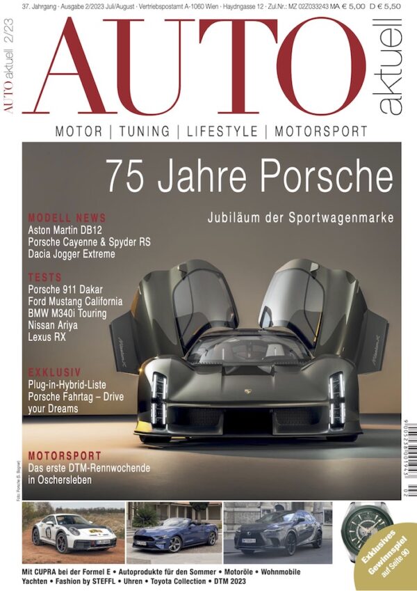 Die Titelseite von AUTO-aktuell 2/2023 – 75 Jahre Porsche